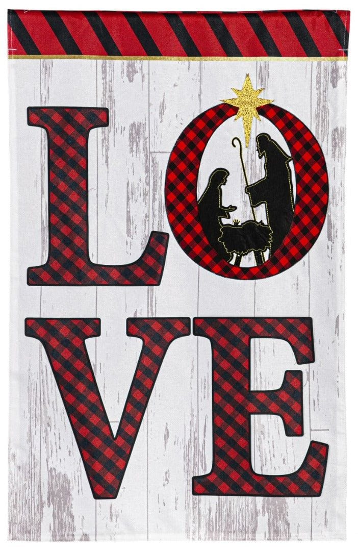 Nativity LOVE Christmas Garden Flag 2 Sided Burlap heartlandflags