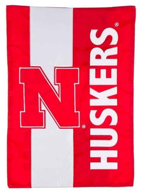 Nebraska Huskers Garden Flag 2 Sided Applique Logo heartlandflags