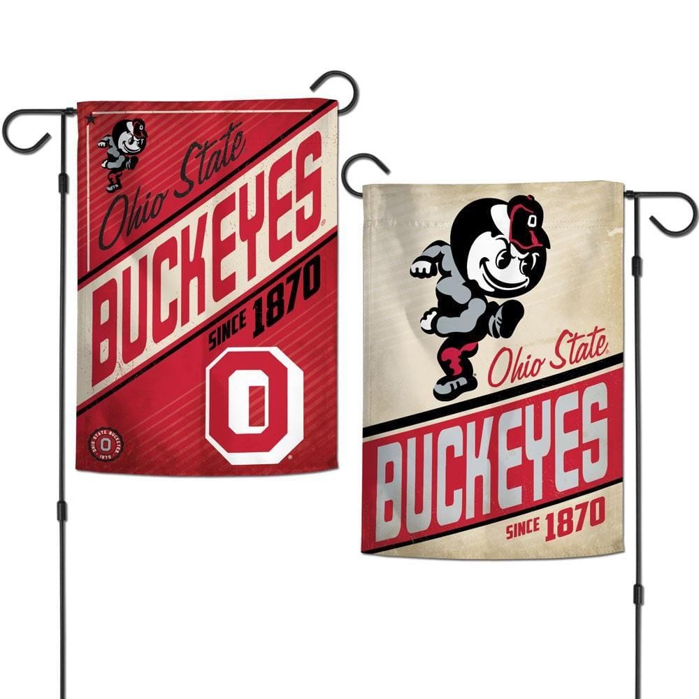 Ohio State Buckeyes Garden Flag 2 Sided Retro Logo heartlandflags