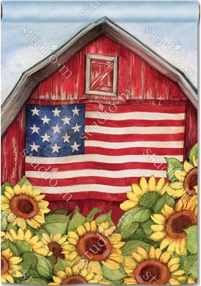 Old Glory Barn Flag 2 Sided Vertical House Banner Sunflowers heartlandflags