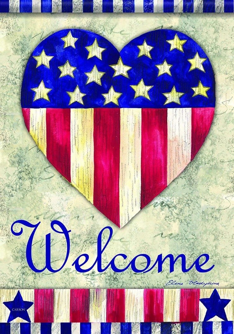 Patriotic Heart Flag 2 Sided Vertical Banner Welcome heartlandflags