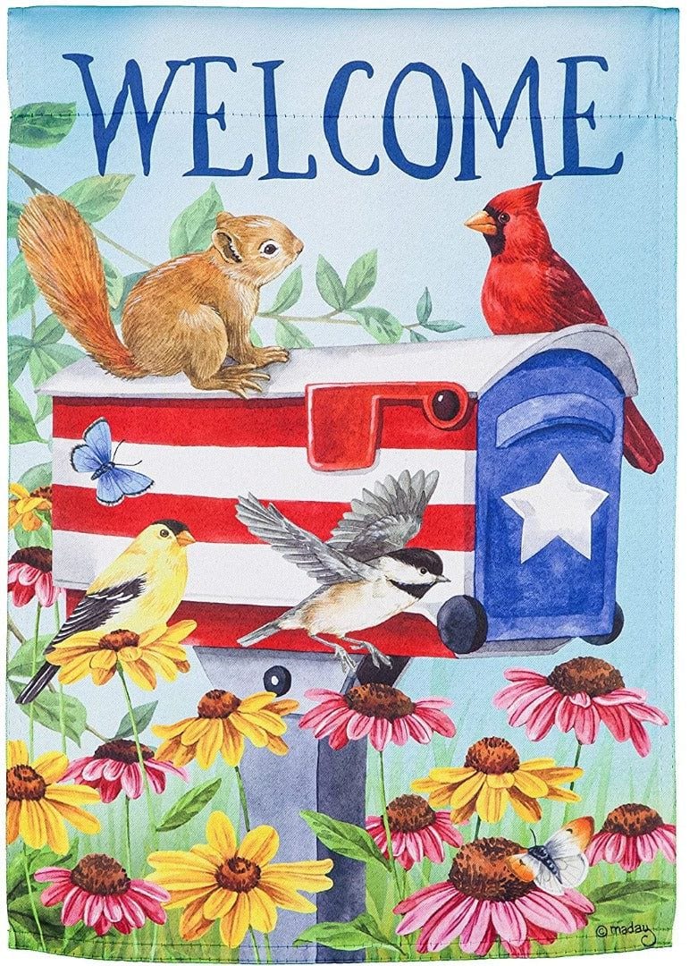 Patriotic Mailbox Friends Garden Flag 2 Sided Squirrel Cardinal Welcome heartlandflags