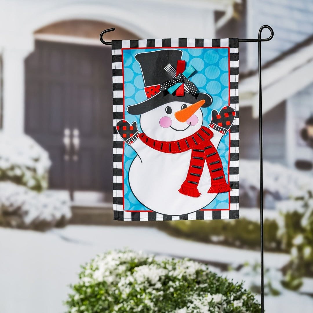 Patterned Snowman Winter Garden Flag 2 Sided Applique heartlandflags