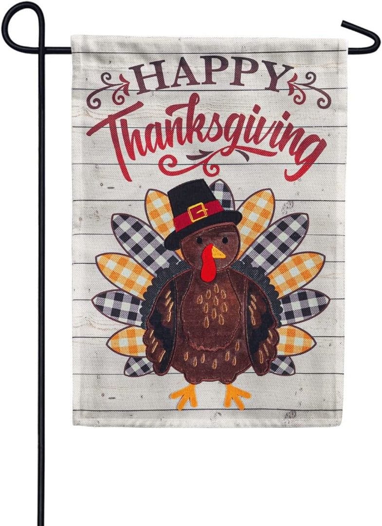 Pilgrim Turkey Garden Flag 2 Sided Happy Thanksgiving heartlandflags