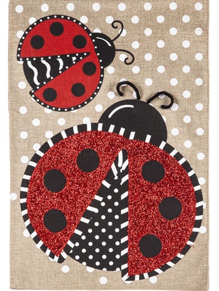 Polka Dot Ladybugs Flag 2 Sided Burlap House Banner heartlandflags