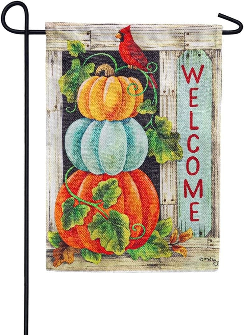 Pumpkin Stack Garden Flag 2 Sided Textured Welcome Cardinal heartlandflags