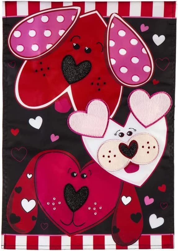 Puppy Love Valentine Garden Flag 2 Sided Applique heartlandflags