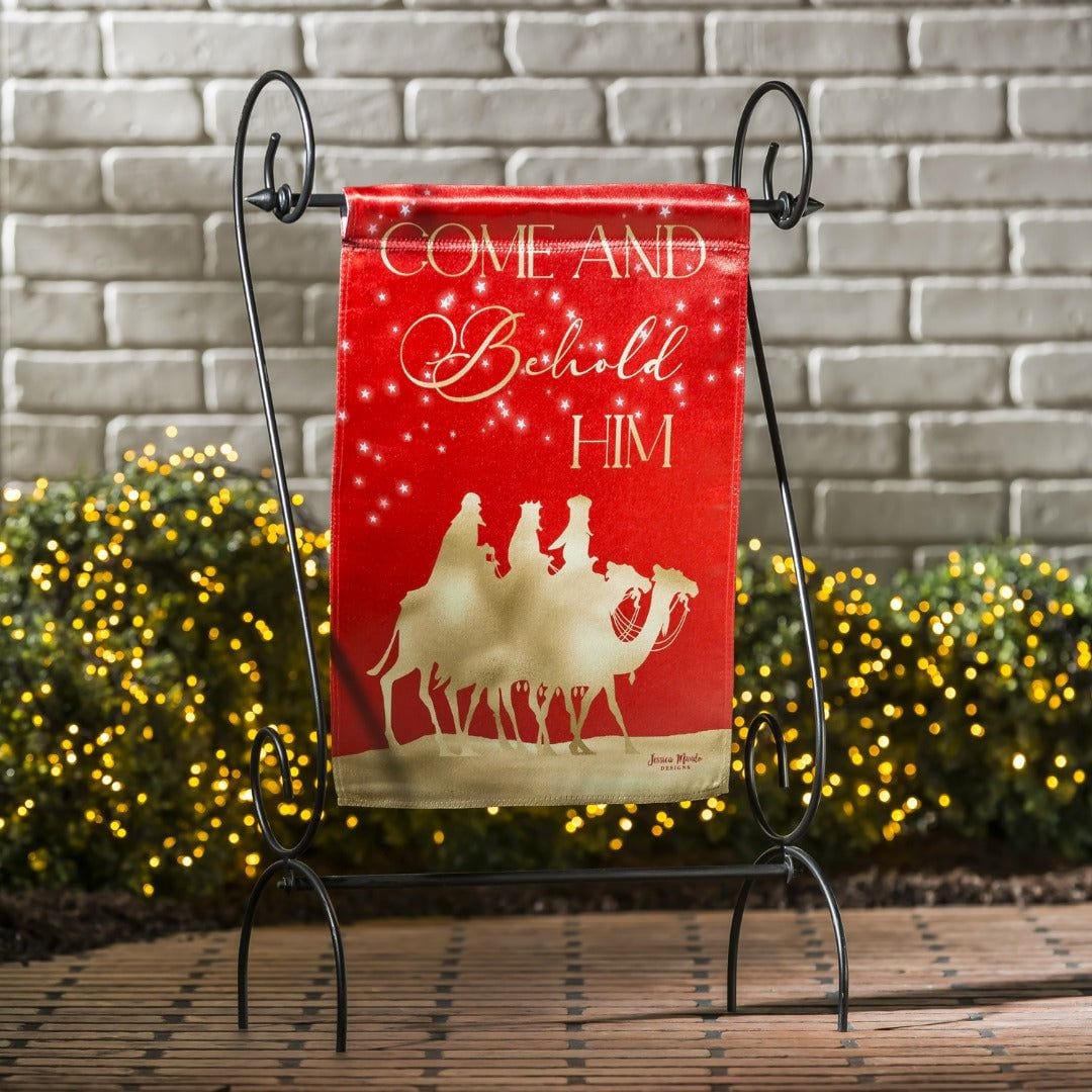 Red and Gold Christmas Night Garden Flag 2 Sided Lustre Religious heartlandflags