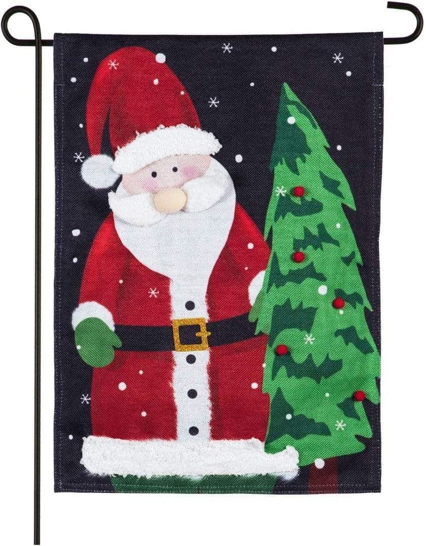 Santa Claus Christmas Garden Flag 2 Sided Burlap heartlandflags