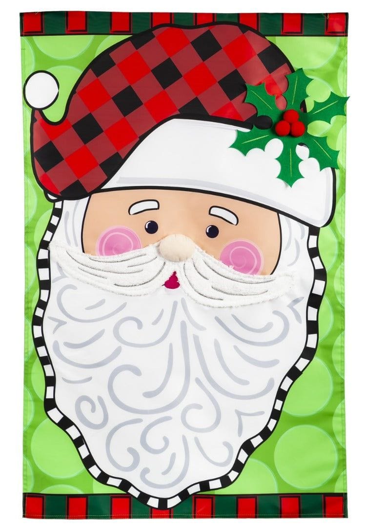 Santa Claus with Holly Christmas Banner 2 Sided Applique House Flag heartlandflags