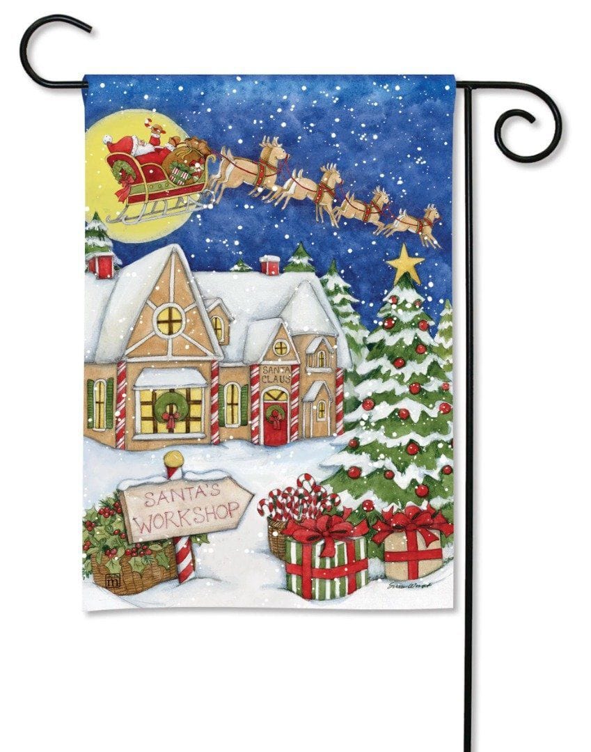 Santa's Workshop Garden Flag 2 Sided Christmas heartlandflags