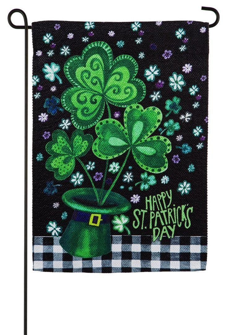 Shamrocks Buffalo Plaid St Patrick Garden Flag 2 Sided Textured heartlandflags