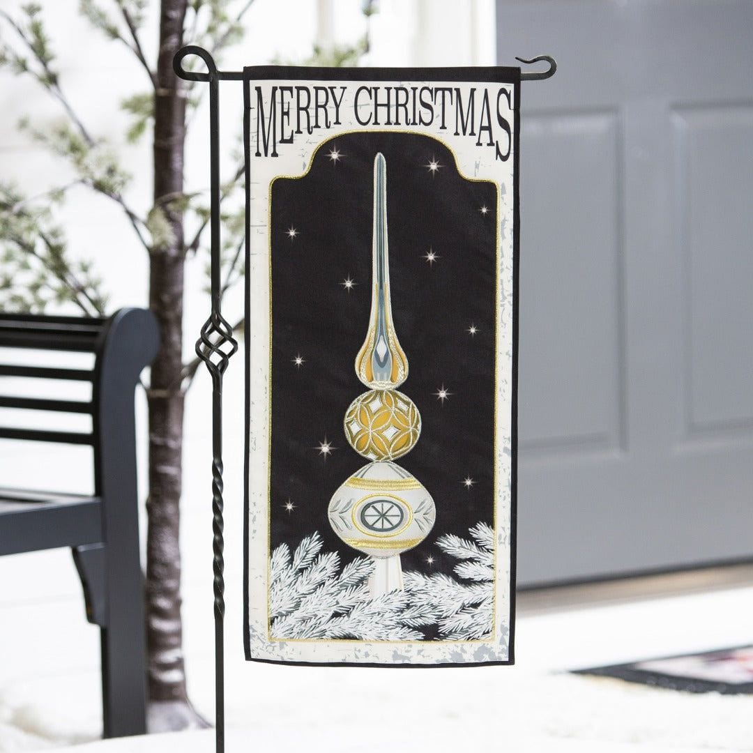 Silver and Gold Tree Topper Long Garden Flag 2 Sided XL Merry Christmas heartlandflags