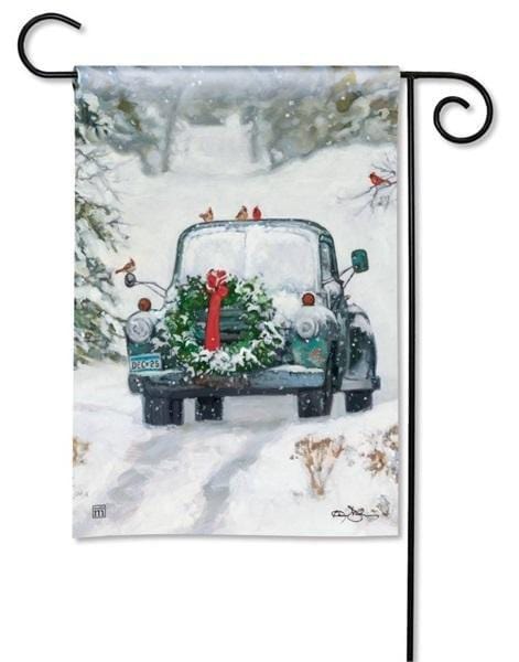 Snowy Roads Winter Garden Flag 2 Sided Christmas Wreath heartlandflags