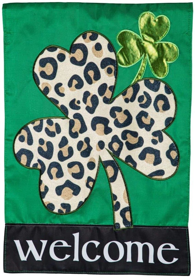 St Patricks Animal Print Shamrock Garden Flag 2 Sided Applique heartlandflags