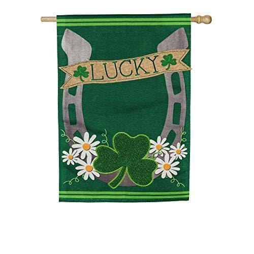 St Patricks Lucky Horseshoe Flag 2 Sided Burlap heartlandflags