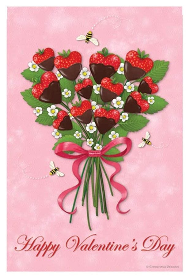 Strawberry Bouquet Valentine Banner 2 Sided Pink heartlandflags