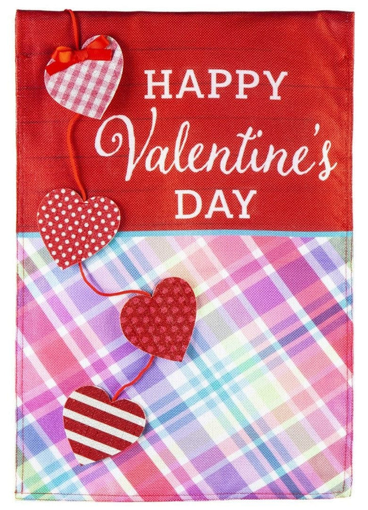 String of Hearts Valentine Garden Flag 2 Sided Burlap heartlandflags