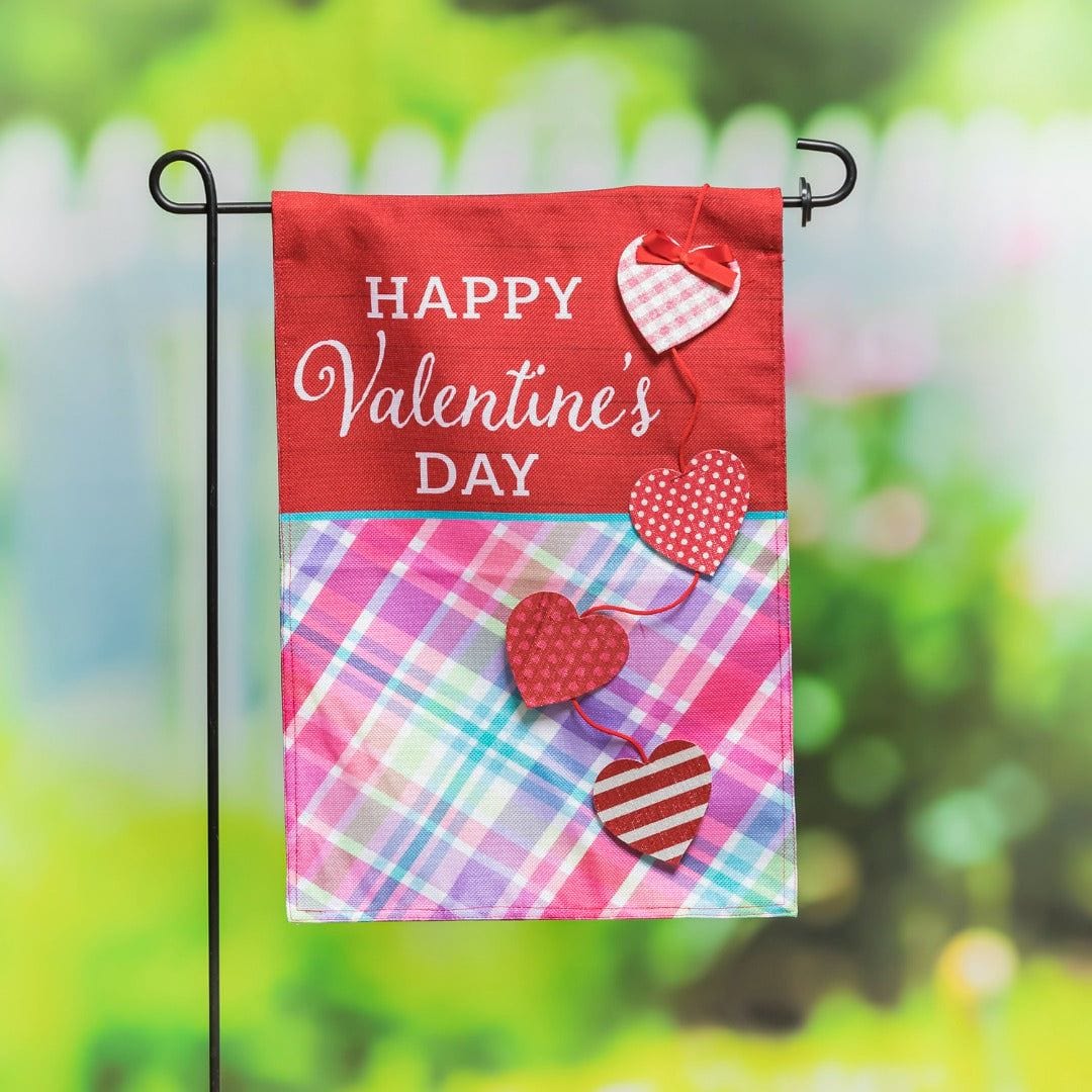 String of Hearts Valentine Garden Flag 2 Sided Burlap heartlandflags