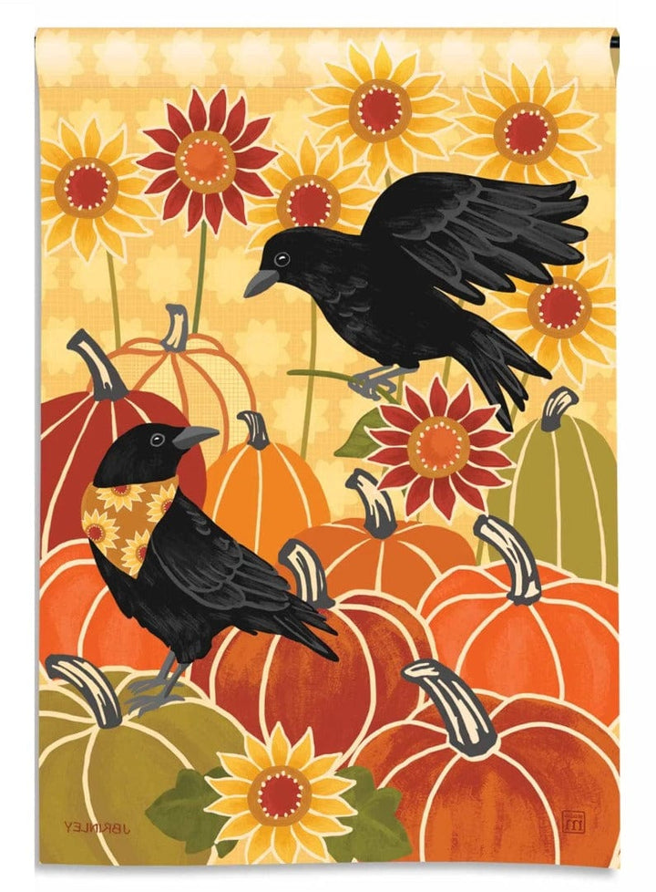 Sunflower Crows Garden Flag 2 Sided Fall Autumn heartlandflags