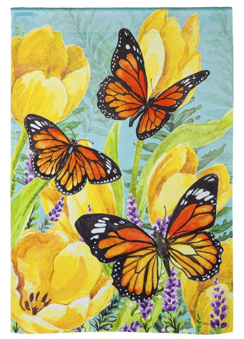 Tulips and Butterflies Spring Banner 2 Sided House Flag Decorative heartlandflags