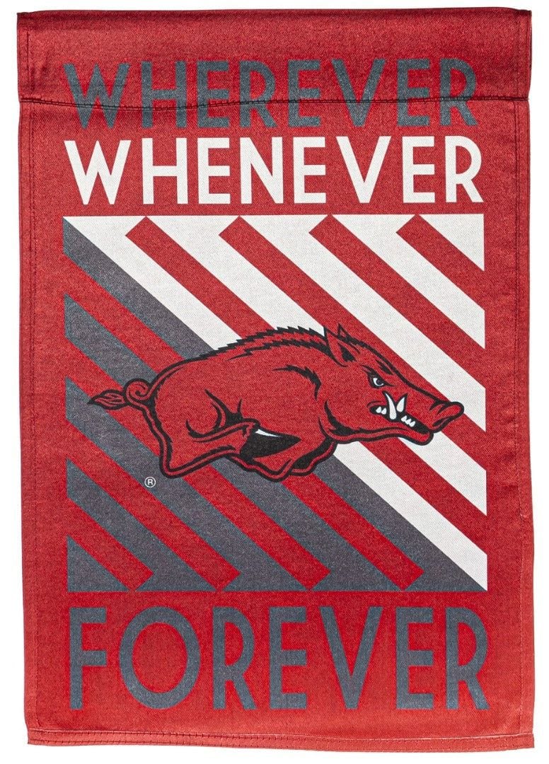 University of Arkansas Razorbacks Garden Flag 2 Sided Wherever Whenever Forever heartlandflags