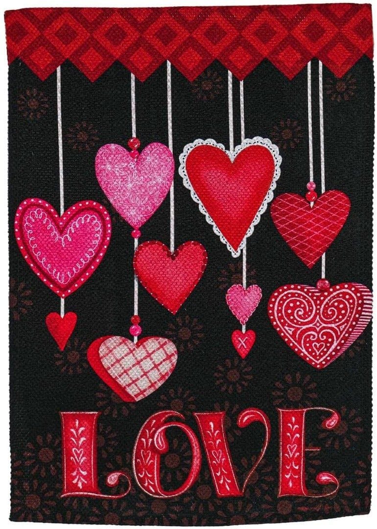 Valentine Hanging Love Hearts Garden Flag 2 Sided Textured heartlandflags