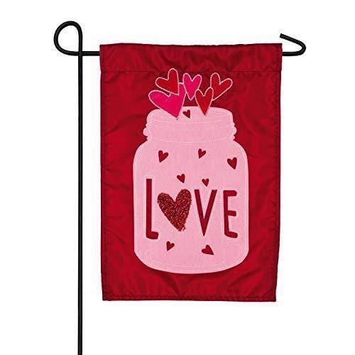 Valentine's Mason Jar Garden Flag 2 Sided Applique heartlandflags