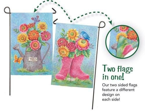 Watering Can and Pink Boots Spring Garden Flag 2 Sided heartlandflags