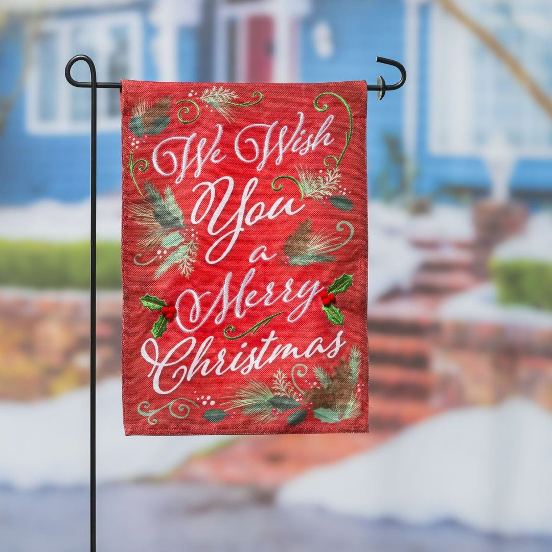 We Wish You A Merry Christmas Garden Flag 2 Sided Burlap heartlandflags