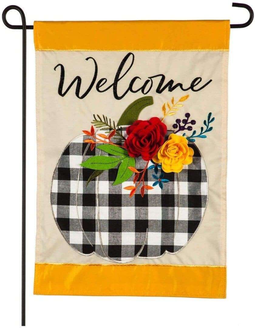 Welcome Floral Plaid Pumpkin Garden Flag 2 Sided Applique heartlandflags