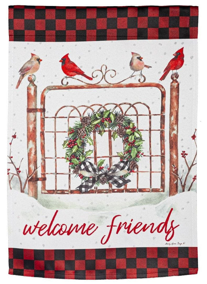 Welcome Friends Cardinal Fence Winter Garden Flag 2 Sided Decorative heartlandflags