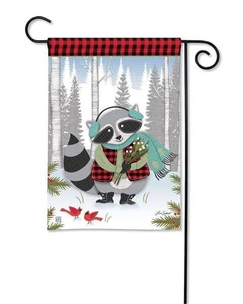 Winter Fun Raccoon Garden Flag 2 Sided Lori Siebert heartlandflags