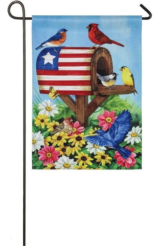 Americana Mailbox With Birds Garden Flag 2 Sided heartlandflags