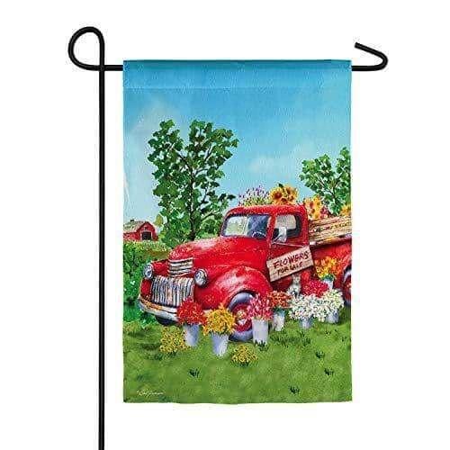 Antique Red Flower Truck Garden Flag 2 Sided heartlandflags