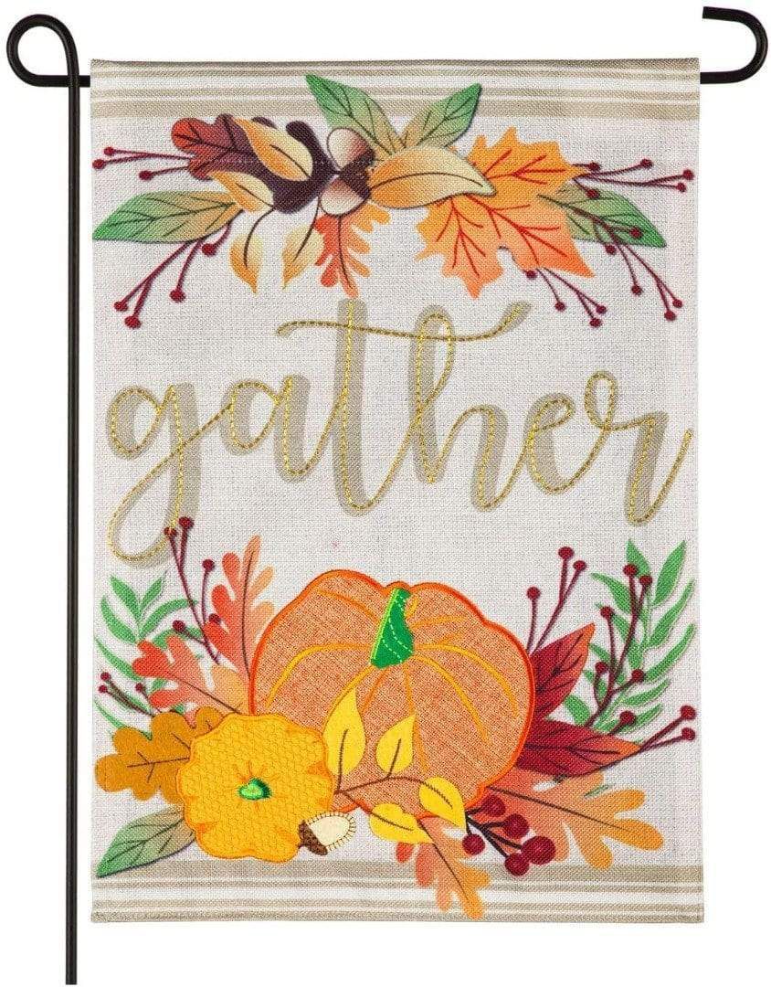 Autumn Gather Garden Flag 2 Sided Burlap Thanksgiving heartlandflags