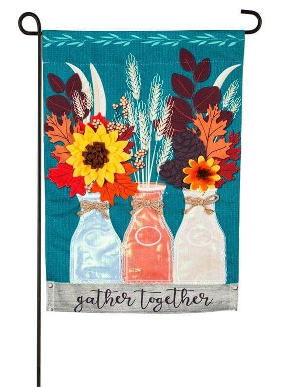 Autumn Milk Bottles Garden Flag 2 Sided Gather Together heartlandflags