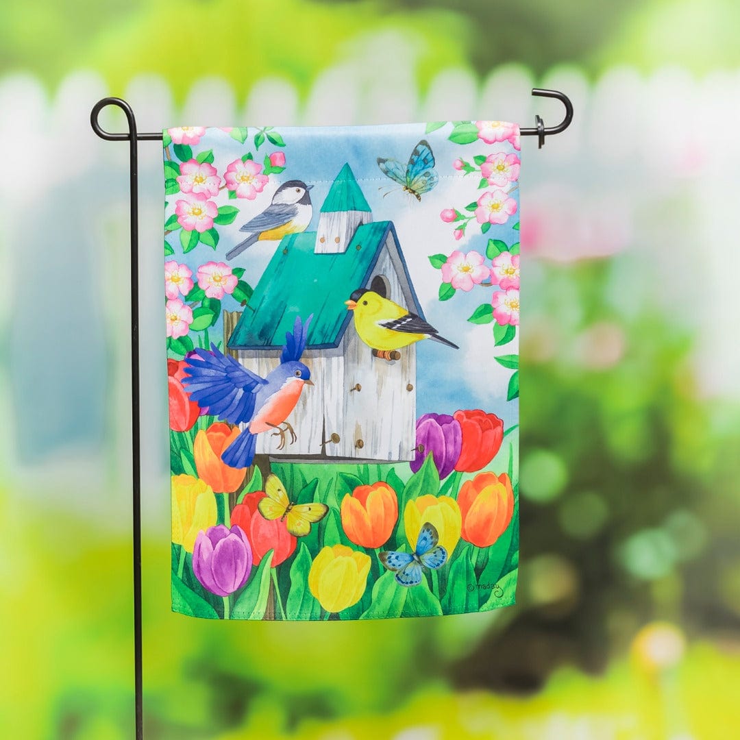 Birdhouse Blooms Garden Flag 2 Sided Tulips heartlandflags