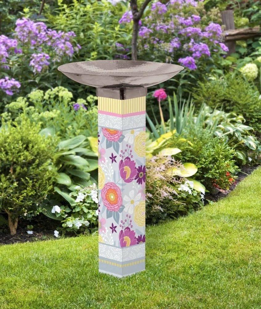 Boho Flair Bird Bath With Stainless Steel Bowl heartlandflags