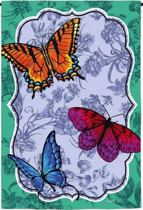 Butterfly Toile Garden Flag 2 Sided Monarch heartlandflags