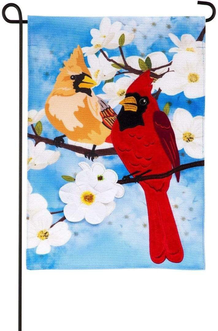 Cardinals On Dogwood Branch Garden Flag 2 Sided Burlap heartlandflags