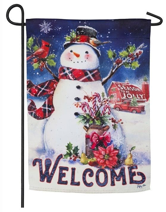 Christmas Barn Snowman Garden Flag 2 Sided Welcome heartlandflags