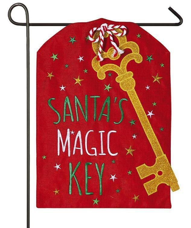 Christmas Santa's Magic Key Garden Flag 2 Sided Burlap heartlandflags