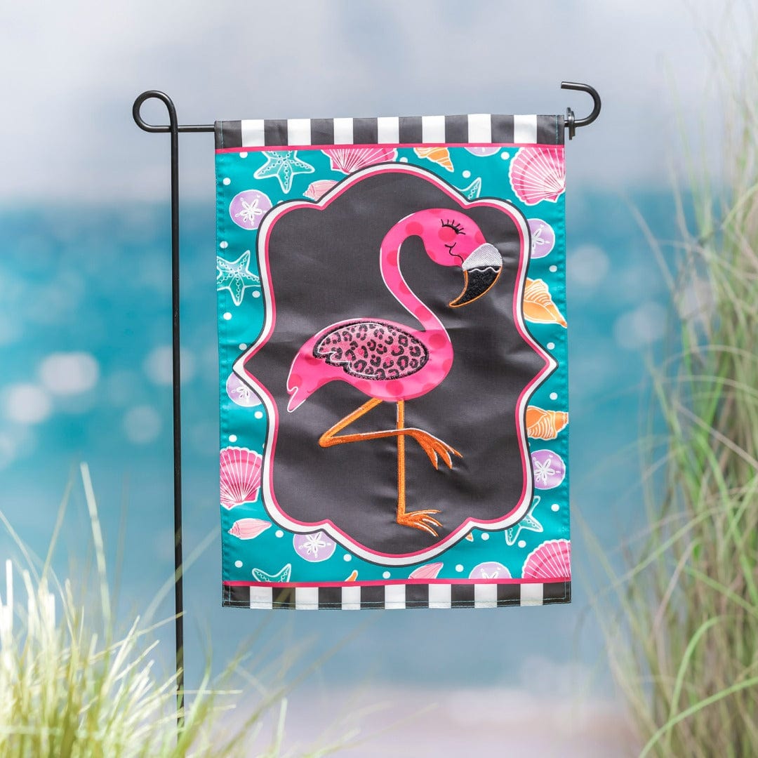 Coastal Flamingo Summer Garden Flag 2 Sided Applique heartlandflags