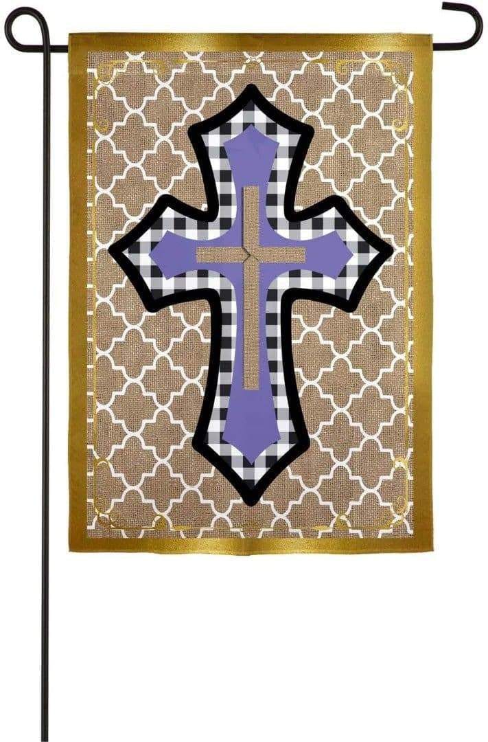 Easter Spring Cross Garden Flag 2 Sided Burlap heartlandflags