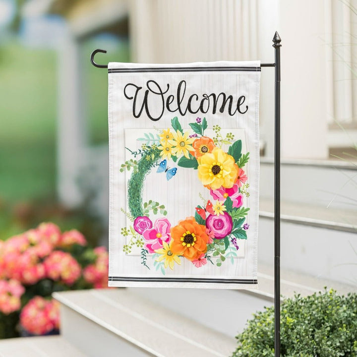 Floral Wreath Spring Garden Flag 2 Sided Welcome heartlandflags