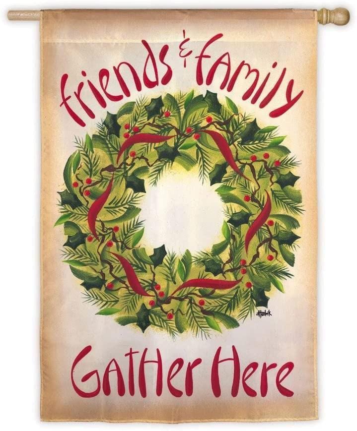 Friends and Family Gather Here Christmas Banner 2 Sided heartlandflags