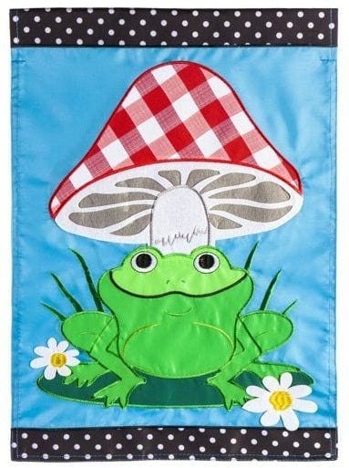 Frog and Mushroom Garden Flag 2 Sided Applique heartlandflags