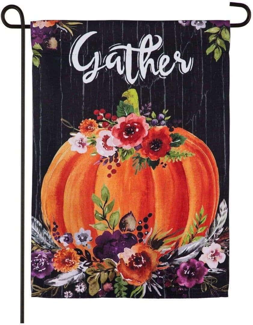 Gather Floral Pumpkin Garden Flag 2 Sided Fall Thanksgiving heartlandflags