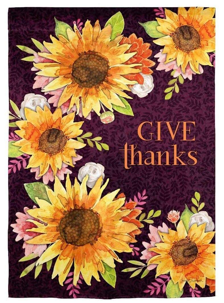 Give Thanks Sunflowers Garden Flag 2 Sided Textured heartlandflags